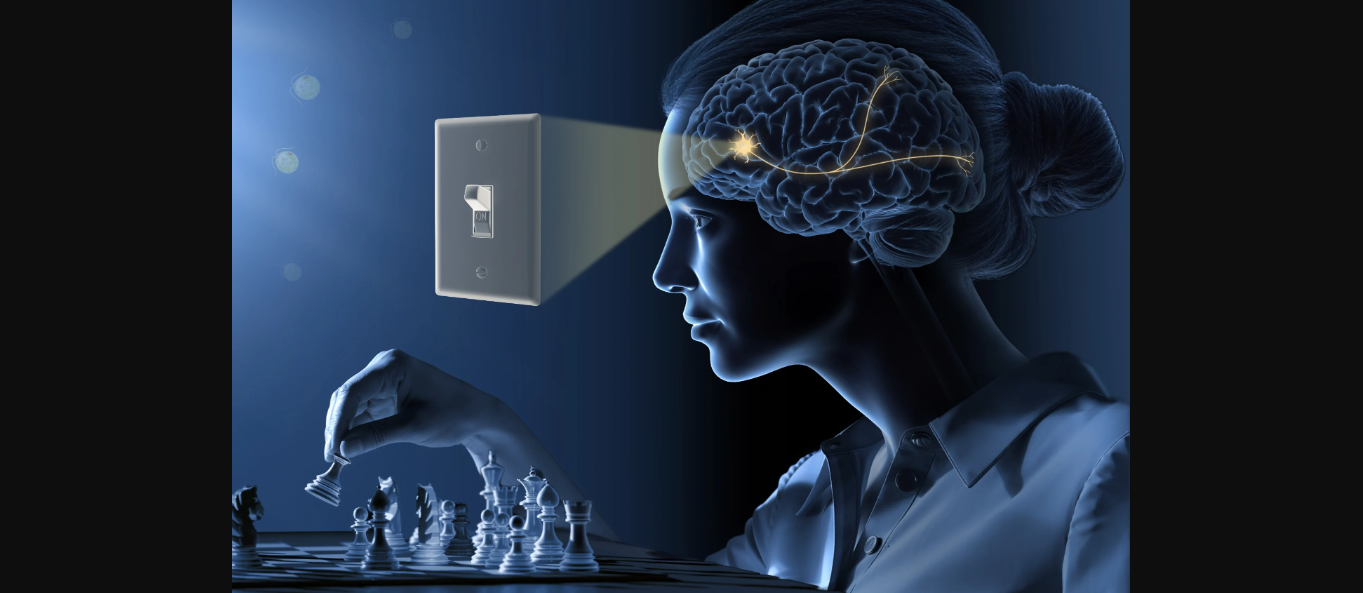 Woman Neuron switch light activated playing chess